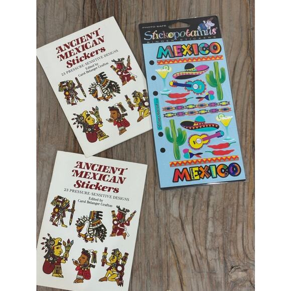 Vintage Ancient Mexican Stickers Lot & Stickopotamus Mexico Sheet 1991 Dover - Picture 2 of 5